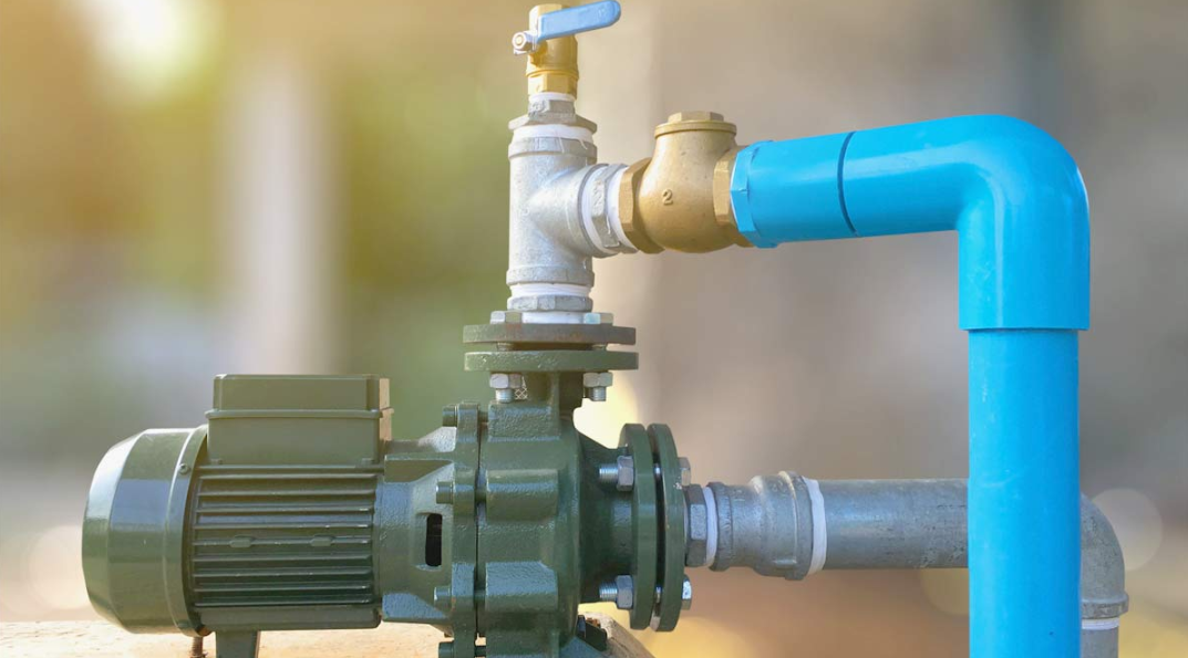 Water pump with blue pipes
